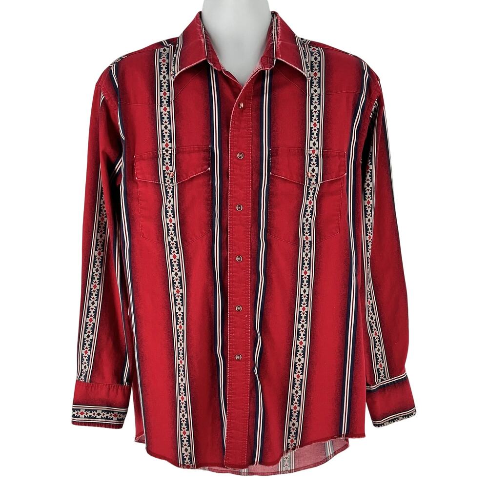 90s Wrangler Western Shirt 1990s Vintage Vertical Aztec Stripe